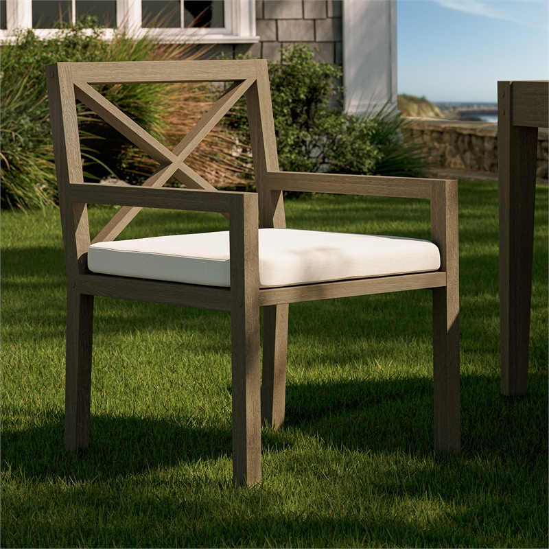 Northlake Outdoor Patio Teak Dining Armchair in Weathered Gray White