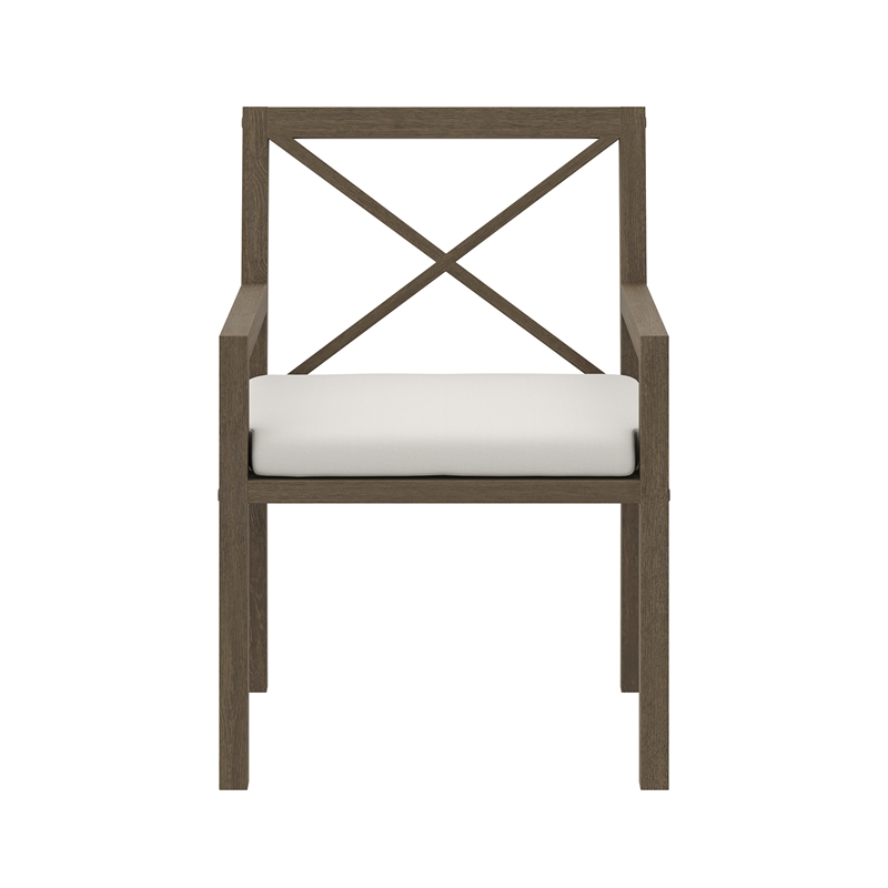 Northlake Outdoor Patio Teak Dining Armchair in Weathered Gray White