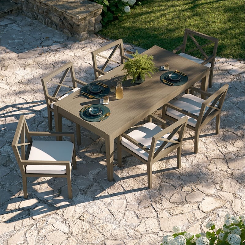 Modway Northlake 7-Piece Outdoor Patio Teak Wood Dining Set in Weathered Gray