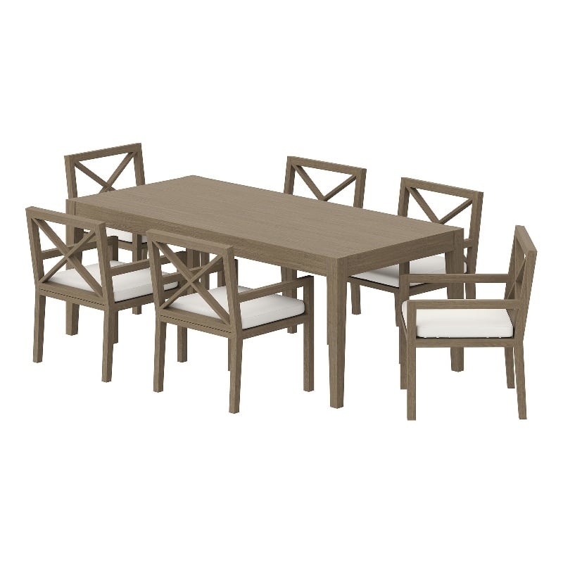 Modway Northlake 7-Piece Outdoor Patio Teak Wood Dining Set in Weathered Gray