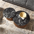 Fortitude Round Faux Marble Top Nesting Coffee Table Set in Walnut Black
