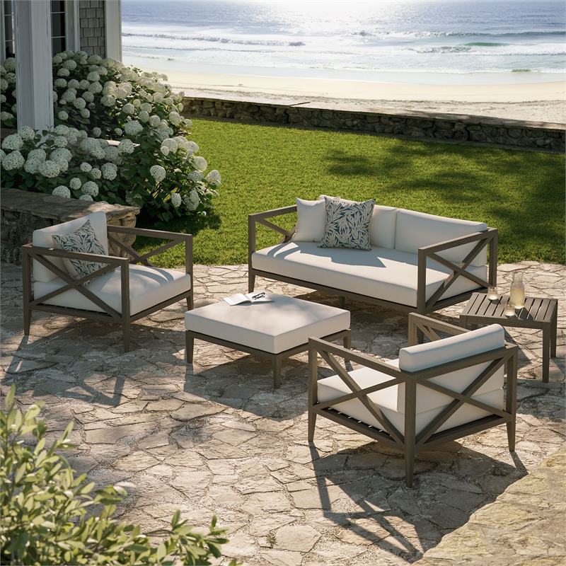 Modway Northlake 5-Piece Outdoor Patio Teak Wood Furniture Set in Weathered Gray