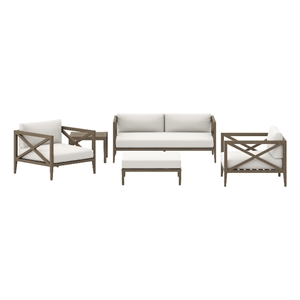Modway Northlake 5-Piece Outdoor Patio Teak Wood Furniture Set in Weathered Gray