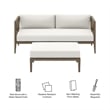 Northlake Outdoor Patio Teak Wood Loveseat and Ottoman Set in Weathered Gray