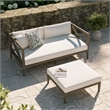 Northlake Outdoor Patio Teak Wood Loveseat and Ottoman Set in Weathered Gray