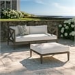 Northlake Outdoor Patio Teak Wood Loveseat and Ottoman Set in Weathered Gray