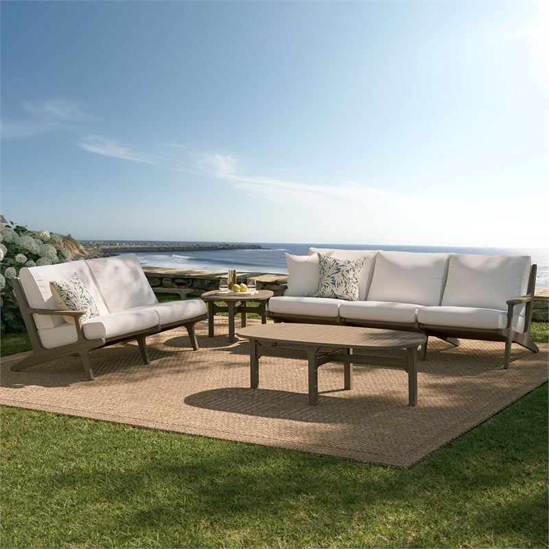 Modway Saratoga 4-Piece Outdoor Patio Teak Wood Furniture Set in Weathered Gray