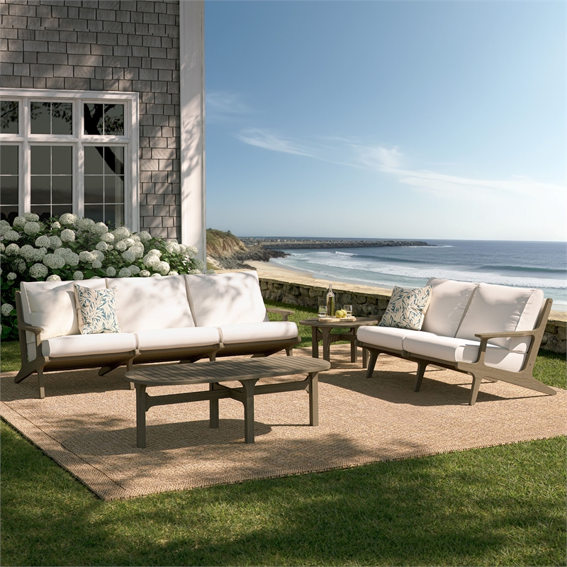 Modway Saratoga 4-Piece Outdoor Patio Teak Wood Furniture Set in Weathered Gray