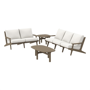 Modway Saratoga 4-Piece Outdoor Patio Teak Wood Furniture Set in Weathered Gray