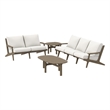 Modway Saratoga 4-Piece Outdoor Patio Teak Wood Furniture Set in Weathered Gray