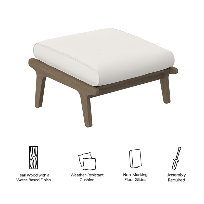 Saratoga Outdoor Patio Teak Ottoman in Weathered Gray White