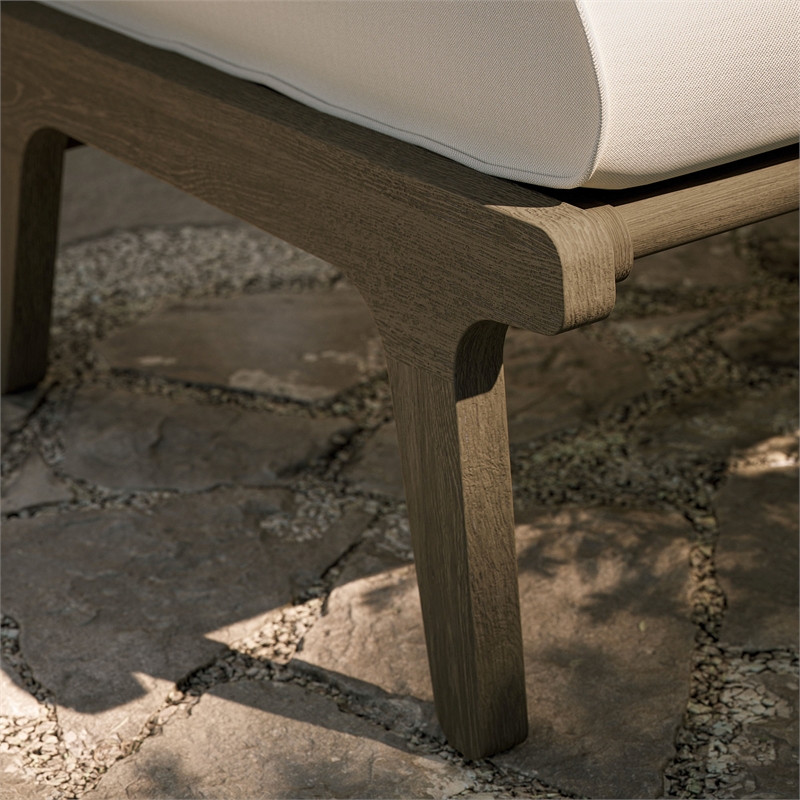 Saratoga Outdoor Patio Teak Ottoman in Weathered Gray White