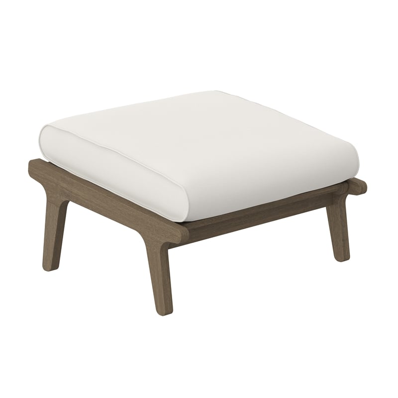 Saratoga Outdoor Patio Teak Ottoman in Weathered Gray White