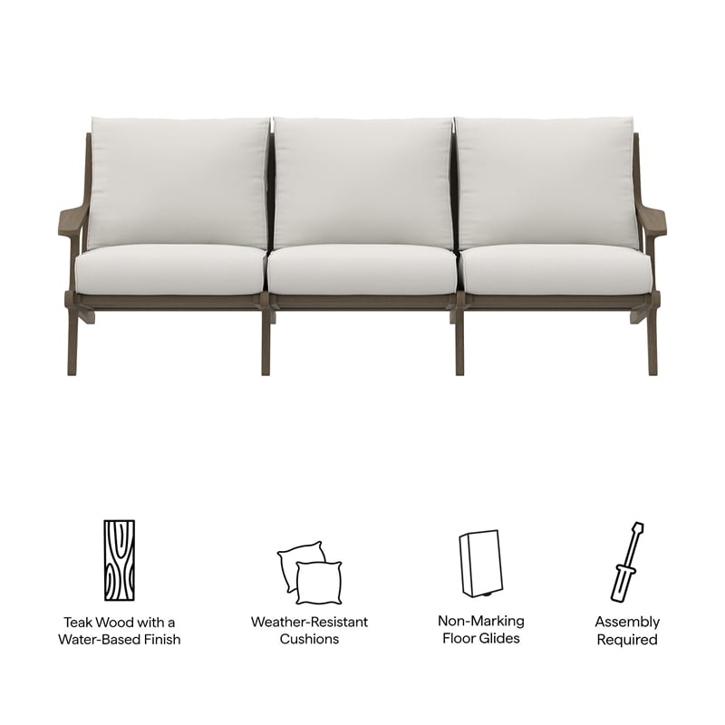 Modway Saratoga Outdoor Patio Teak Sofa in Weathered Gray White
