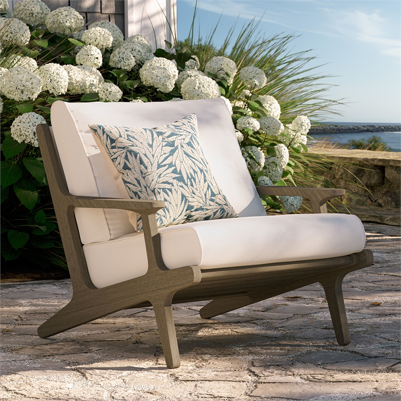 Saratoga Outdoor Patio Teak Wood Armchair in Weathered Gray White