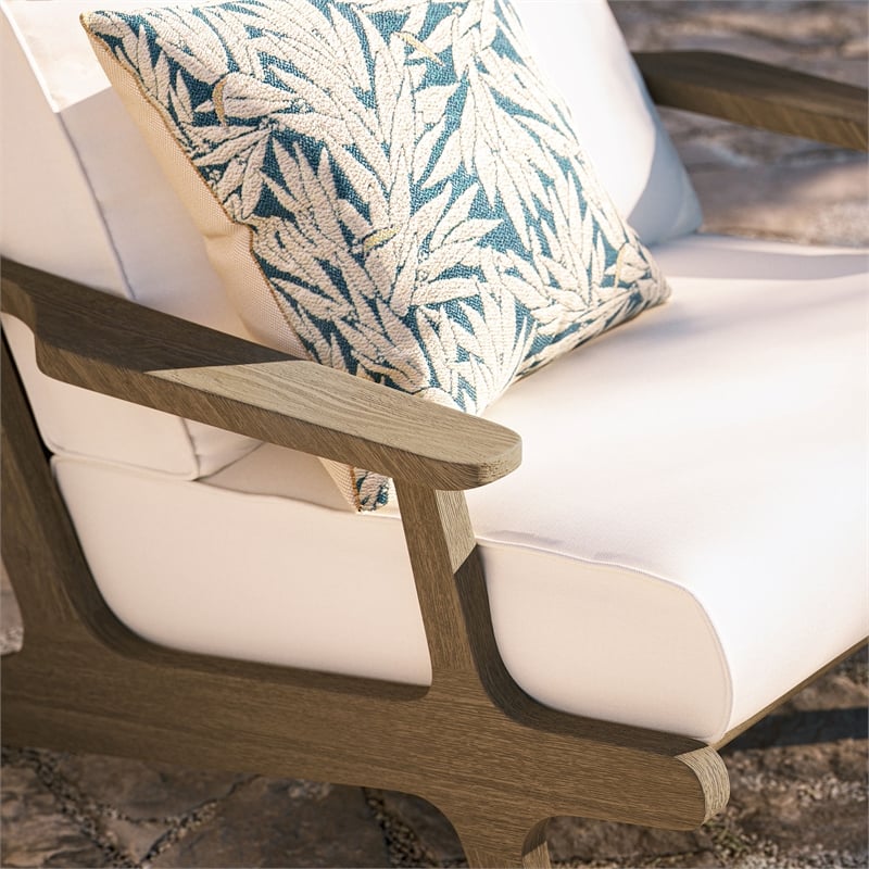 Saratoga Outdoor Patio Teak Wood Armchair in Weathered Gray White