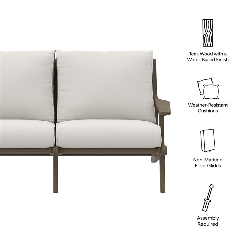 Saratoga Outdoor Patio Teak Wood Loveseat in Weathered Gray White