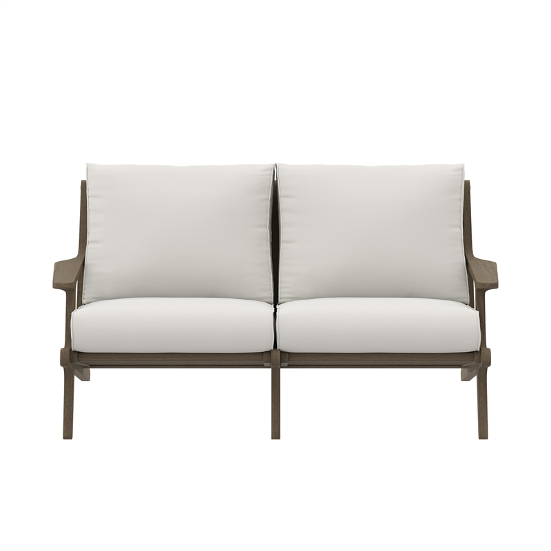 Saratoga Outdoor Patio Teak Wood Loveseat in Weathered Gray White