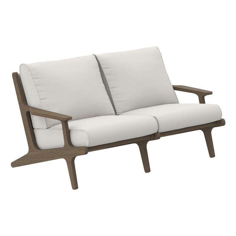 Saratoga Outdoor Patio Teak Wood Loveseat in Weathered Gray White