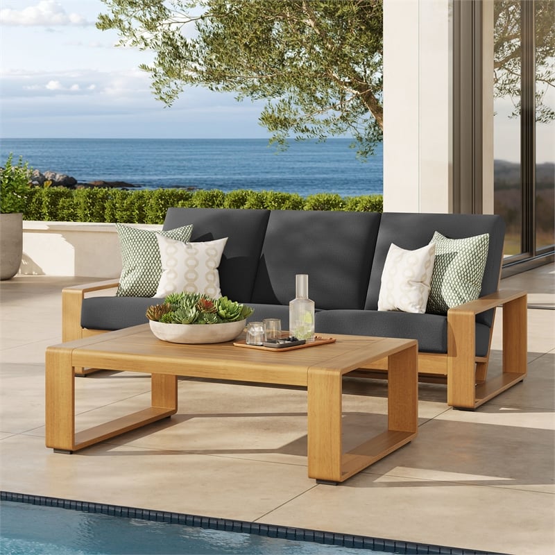 Lirienne 2-Piece Patio Aluminum Faux Wood Furniture Set in Charcoal Natural