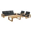 Modway Lirienne 4-PC Patio Aluminum Faux Wood Furniture Set in Charcoal/Natural