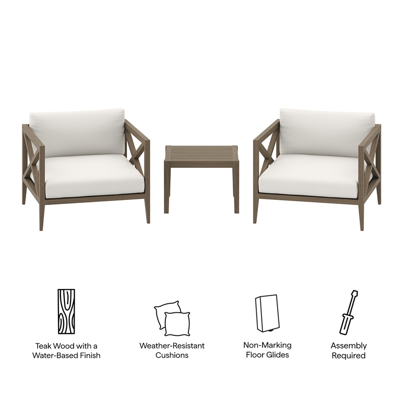 Northlake 3-Piece Patio Teak Wood Furniture Set with Armchair and Side Table