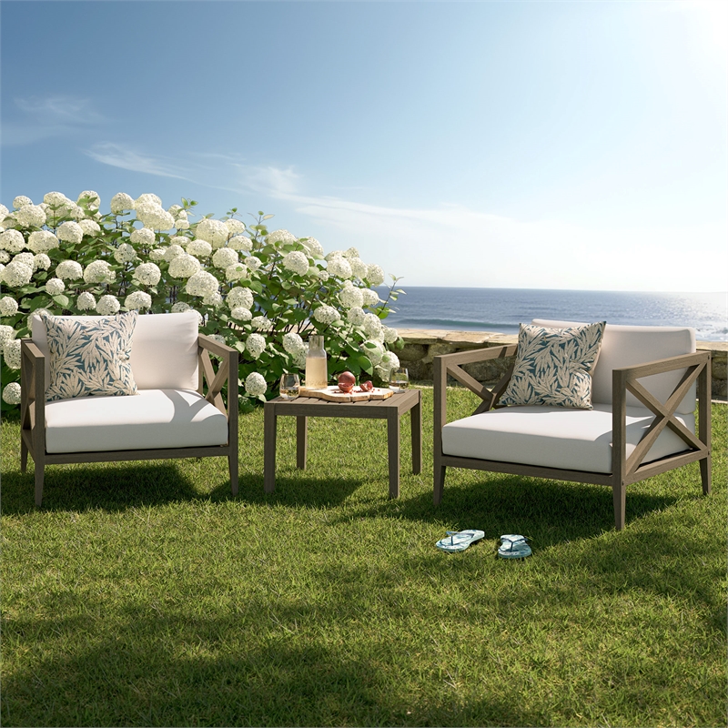 Northlake 3-Piece Patio Teak Wood Furniture Set with Armchair and Side Table