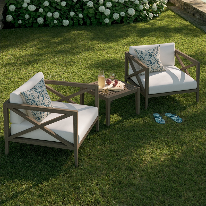 Northlake 3-Piece Patio Teak Wood Furniture Set with Armchair and Side Table
