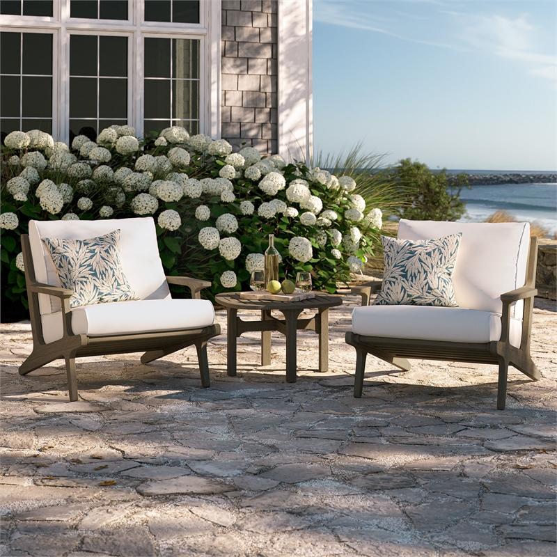 Modway Saratoga 3-PC Patio Teak Wood Furniture Set with Lounge Chairs/Side Table