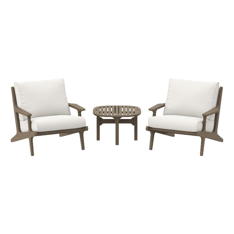 Modway Saratoga 3-PC Patio Teak Wood Furniture Set with Lounge Chairs/Side Table