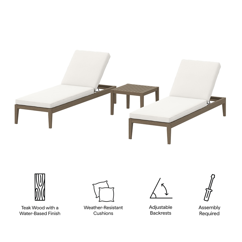Northlake 3-Piece Patio Teak Furniture Set with Chaise Lounges and Side Table