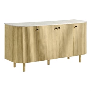 Caldera 60&quot Curved Solid Wood and Marble Sideboard Storage Cabinet
