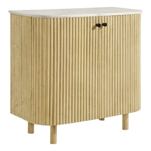 Caldera 33&quot Curved Solid Wood and Marble Accent Storage Cabinet in Natural