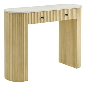Caldera 42&quot Curved Solid Wood and Marble Console Table in Natural