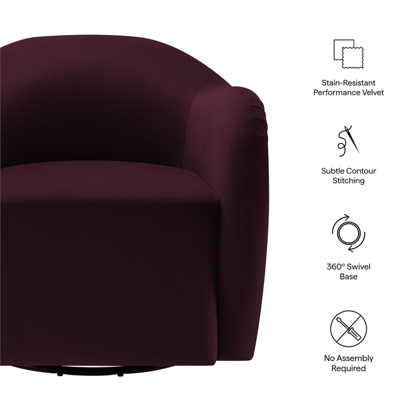 Compose Performance Velvet Swivel Armchair in Mulberry