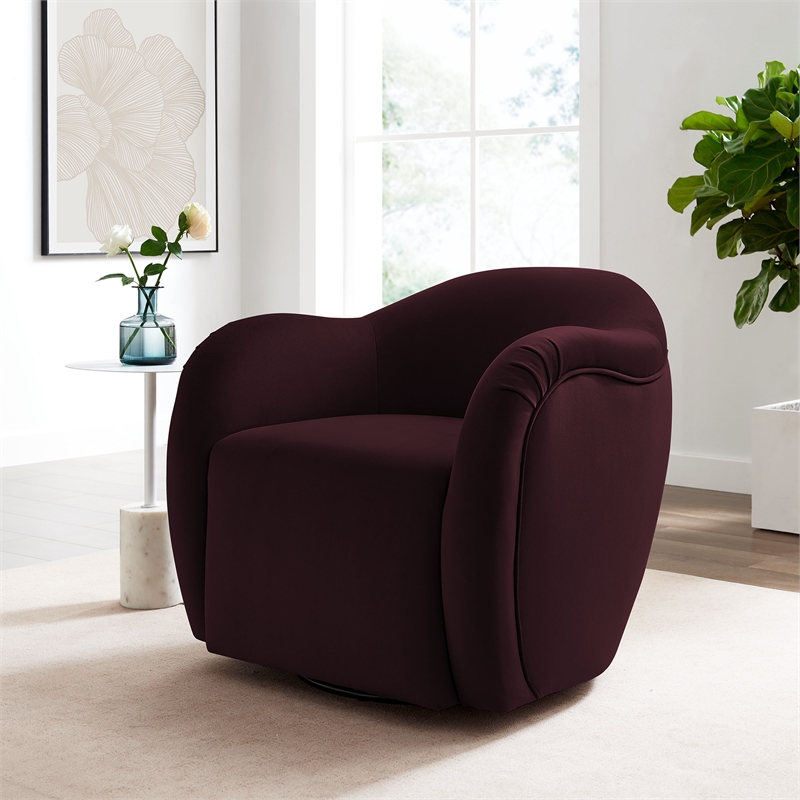 Compose Performance Velvet Swivel Armchair in Mulberry