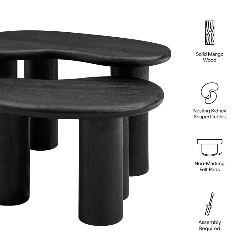Hackney Mango Wood Nesting Coffee Table Set in Black