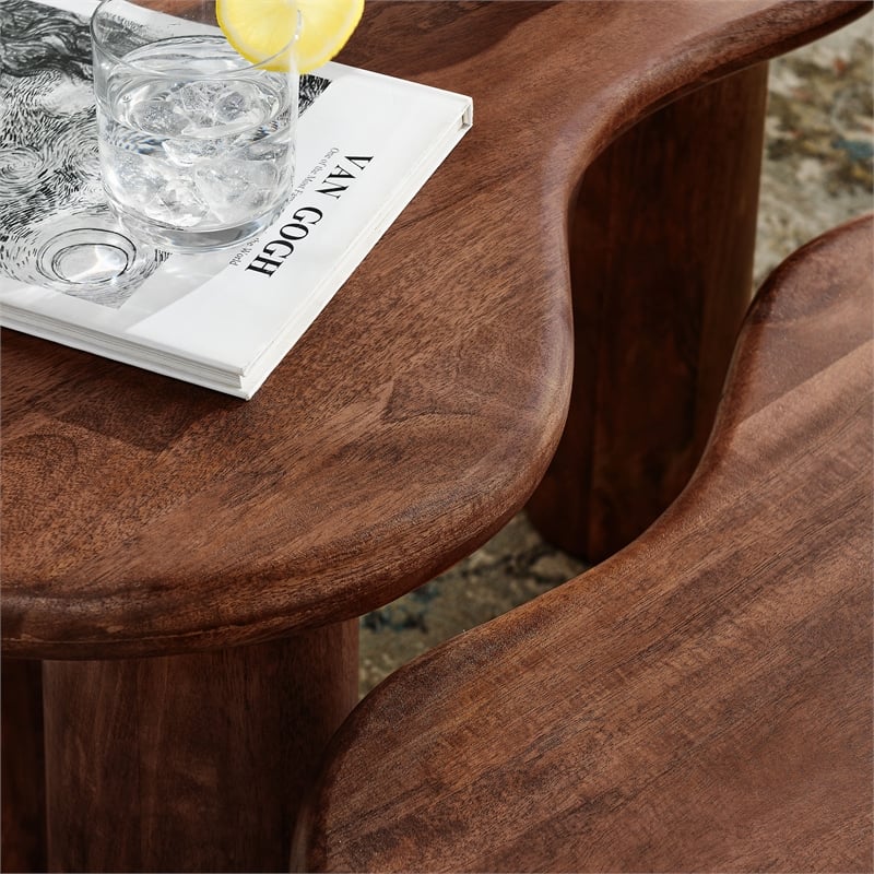 Hackney Mango Wood Nesting Coffee Table Set in Walnut