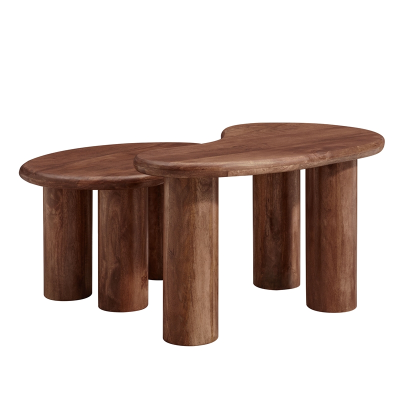Hackney Mango Wood Nesting Coffee Table Set in Walnut