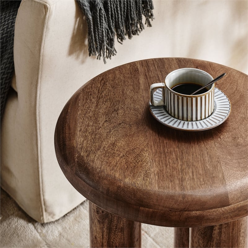 Mavina Mango Wood Side Table in Walnut