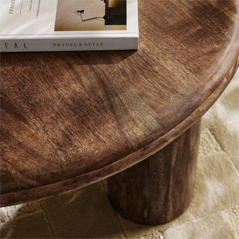 Mavina Round Mango Wood Coffee Table in Walnut