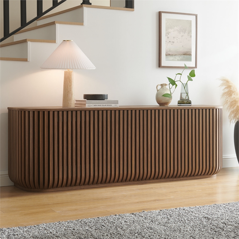 fortitude 75&quot curved sideboard storage cabinet in walnut