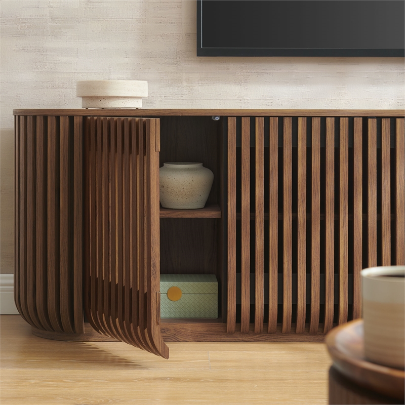 fortitude 75&quot curved sideboard storage cabinet in walnut
