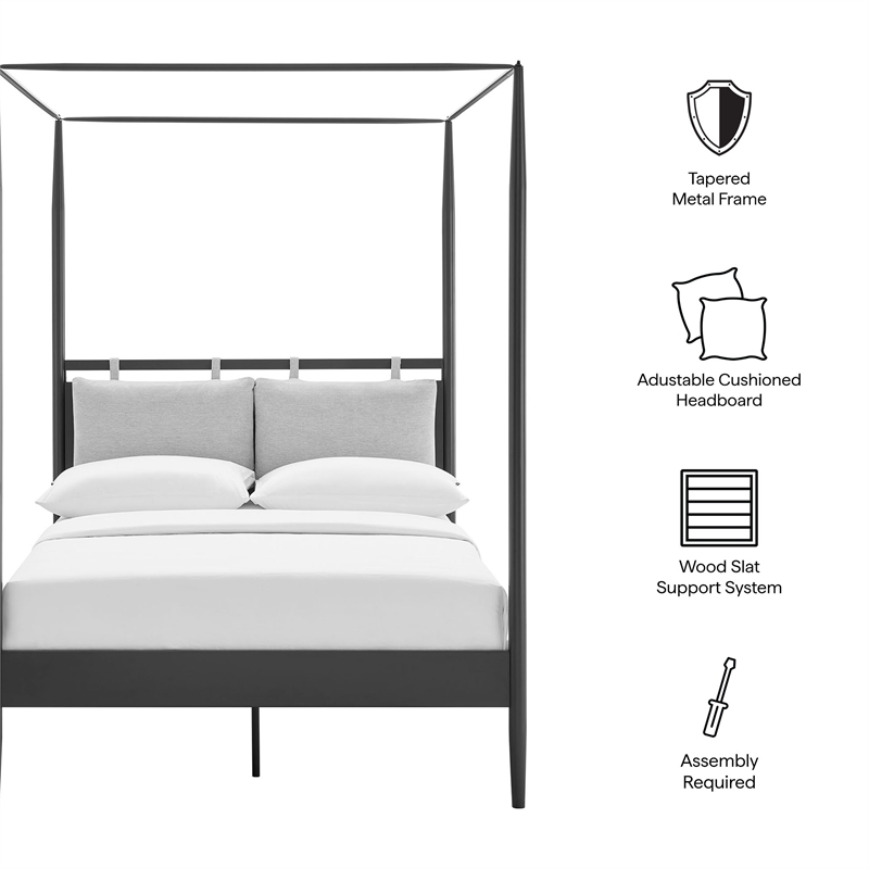 Marlowe 4-Poster Canopy Metal Full Platform Bed in Charcoal