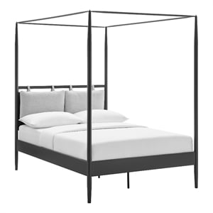 Marlowe 4-Poster Canopy Metal Full Platform Bed in Charcoal