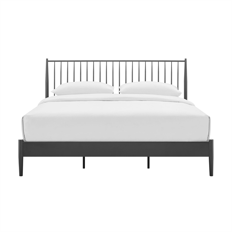 Adair Spindle Metal King Platform Bed in Charcoal