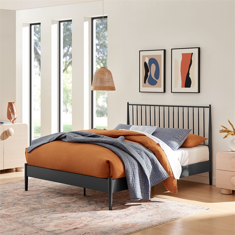 Modway Adair Spindle Metal Queen Platform Bed in Charcoal