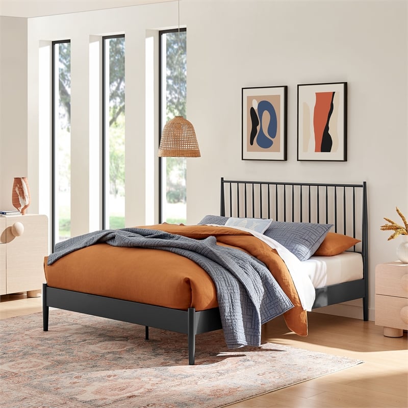Modway Adair Spindle Metal Queen Platform Bed in Charcoal