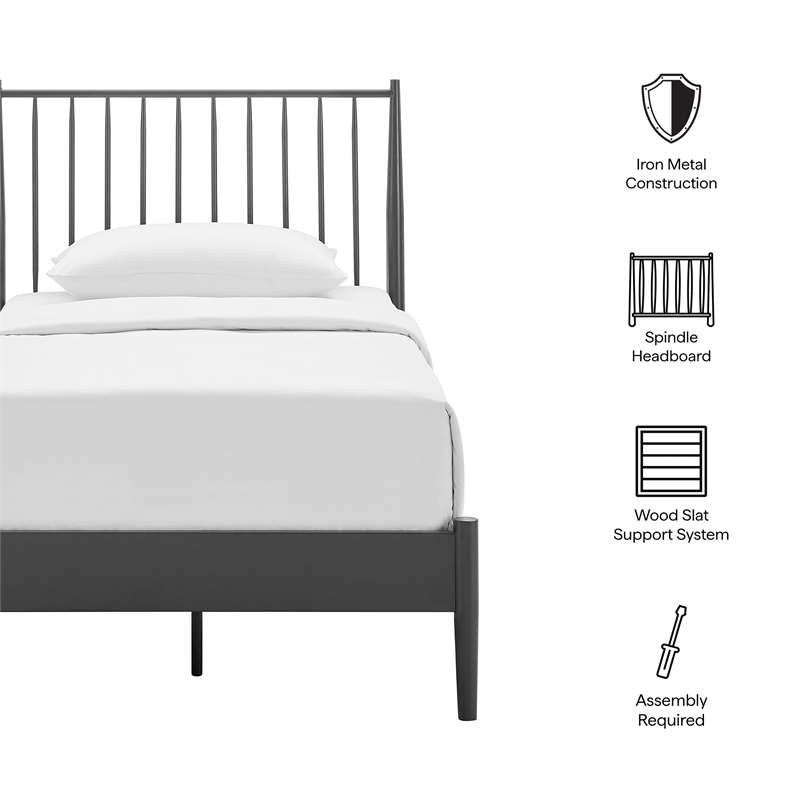 Adair Spindle Metal Twin Platform Bed in Charcoal