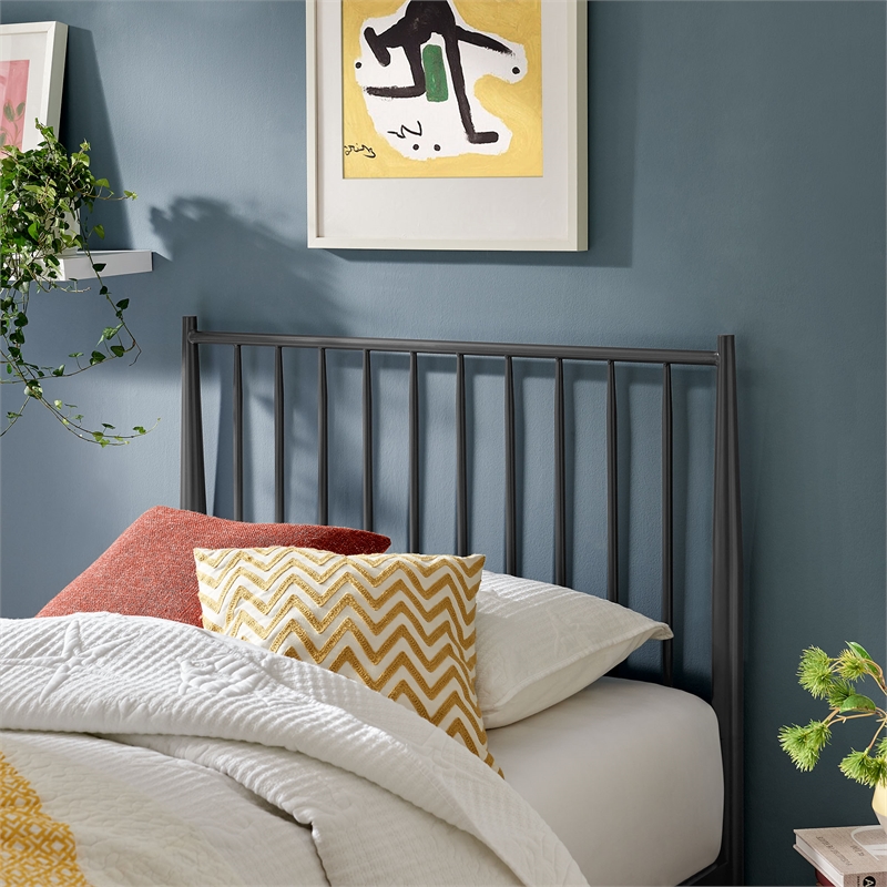 Adair Spindle Metal Twin Platform Bed in Charcoal